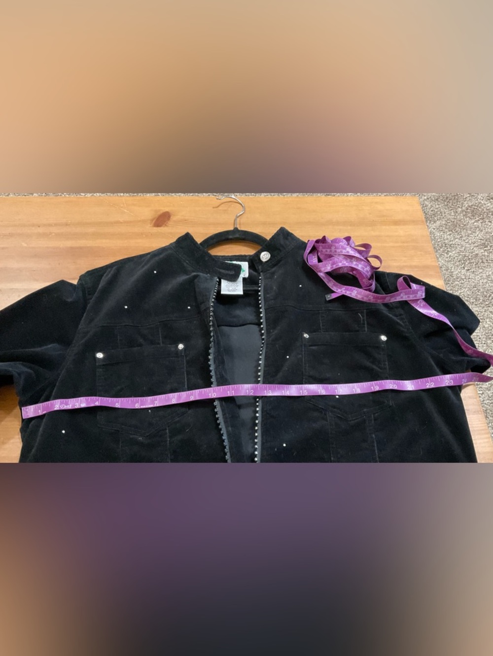 Quacker Factory: black corduroy bedazzled/scattered rhinestones embellished coat - Picture 7 of 7